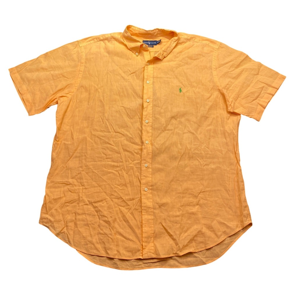 Ralph Lauren Classic Fit Orange Linen Cotton Short Sleeve Shirt 3XLT Preppy Boho